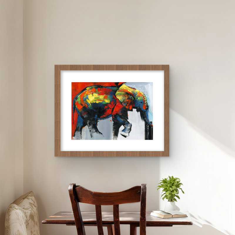 Abstract Colourful Elephant in Motion - Red Bedroom Print, 16" H x 20" W