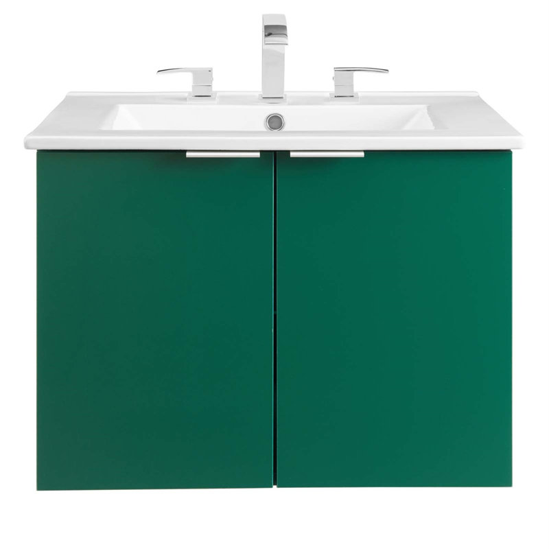 Maybelle 24" Wall-Mount Bathroom Vanity, Green/White