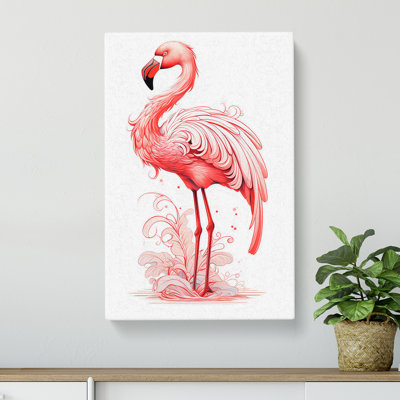 Flamingo Line No.3 - Wrapped Canvas