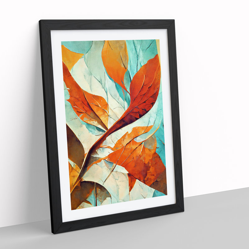 Abstract Leaf Art No.3 - Wall Art, Black Framed, White, 64cm H x 46cm W