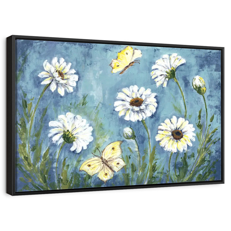 Daisies And Butterfly Meadow, Floating Frame Black, 40" X 27"