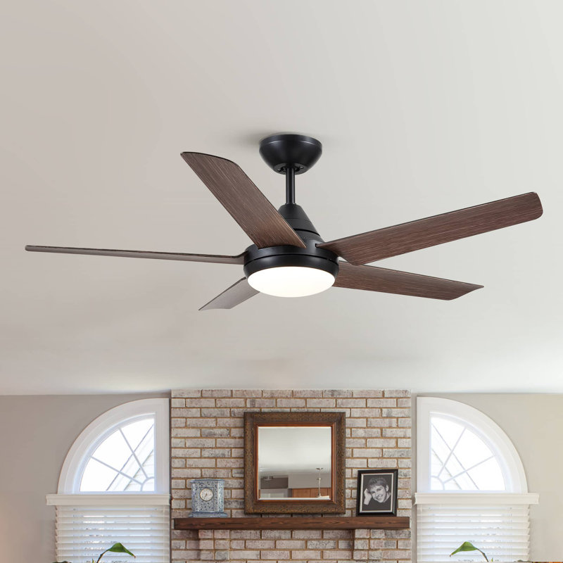 Ventilateur de plafond 5 lumières Modern, Noir avec pales brunes