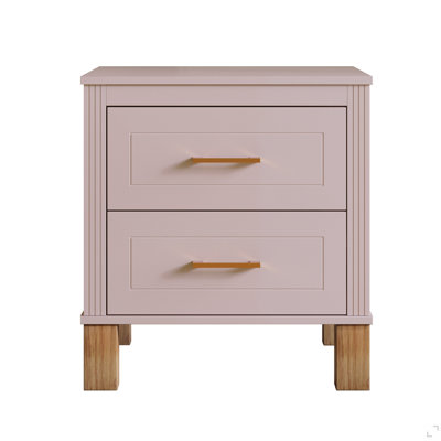 2 Drawer Nightstand, Premium Wood Storage with Elegant Fluted Design, Solid Wood Legs Nightstand with Metal Handle, Tall Bedside Table for Bedroom Living Room