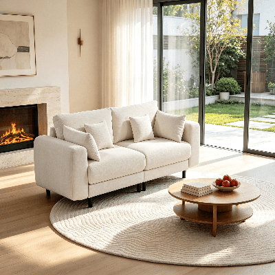 80.8'' Cloud Sectional Sofa, Loveseat Modular Couch with Storage Ottoman