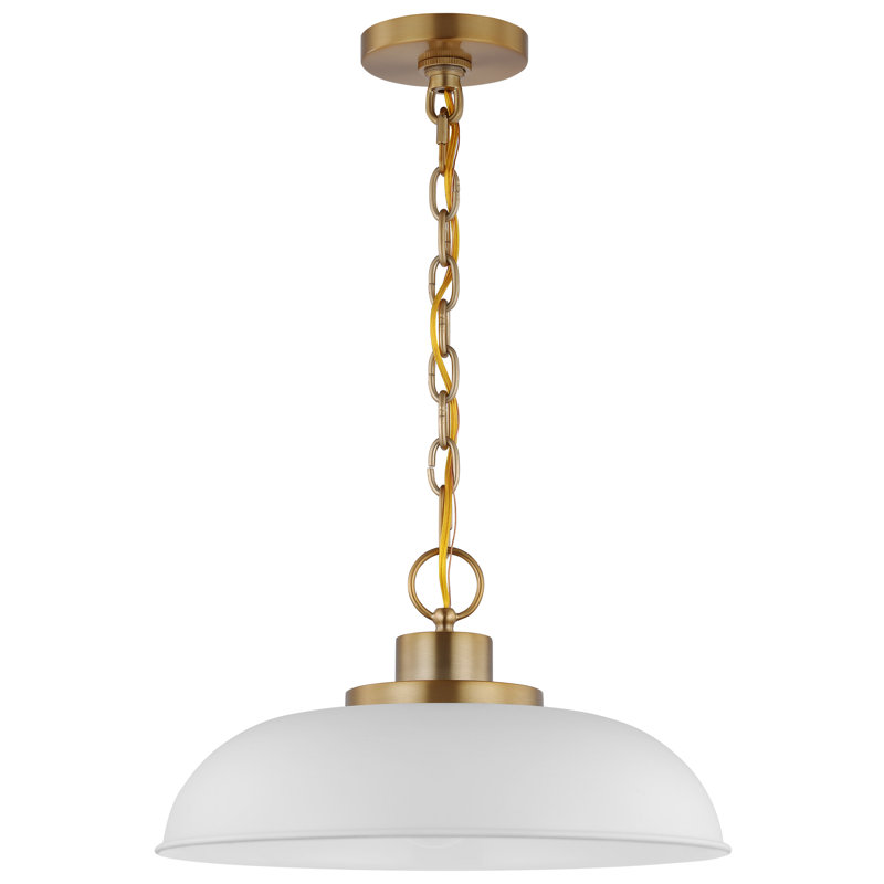 Eddy 1-Light Dimmable Steel Dome Pendant, 8" H x 15" W x 15" D, Matte White/Burnished Brass