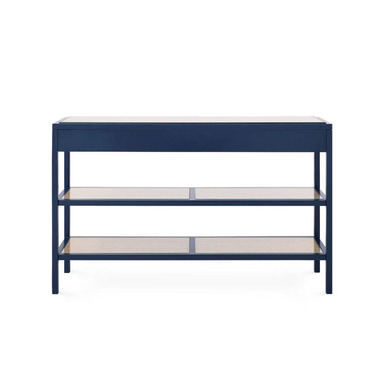 Caanan 48'' W Glass Console Table, Midnight Blue