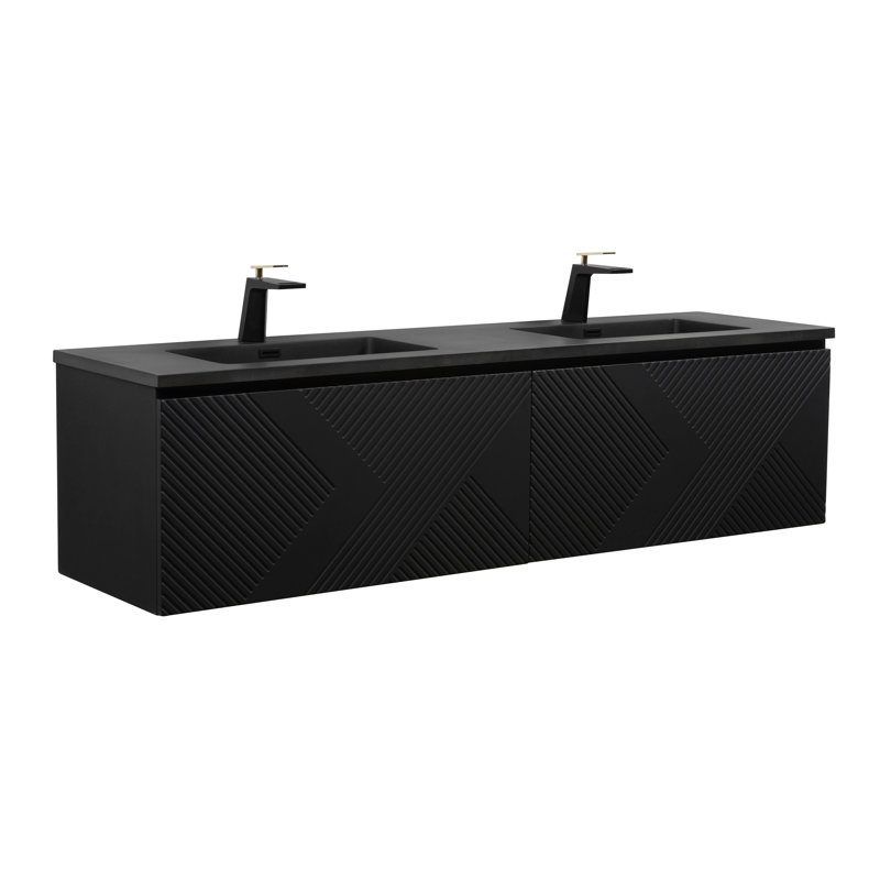 Meuble-lavabo mural double 71 po avec plateau en polymère Toniqua