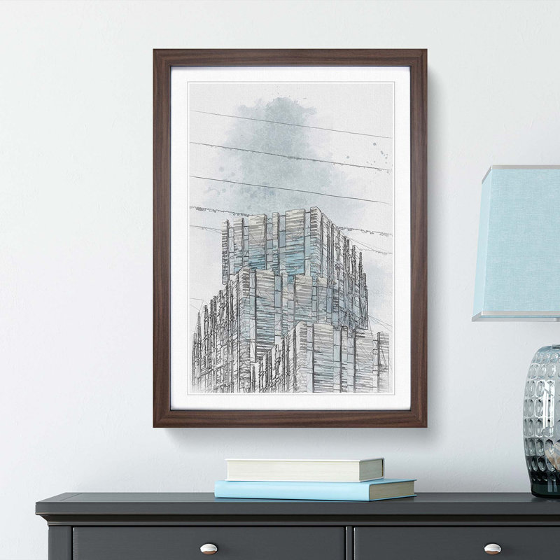 Sketching the Architecture Vol.9 - Picture Frame Graphic Art Print, 87cm H x 62cm W x 2cm D, Walnut Framed