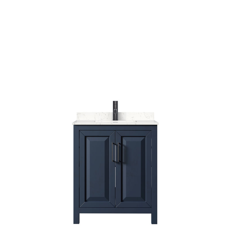 Ensemble de meuble-lavabo simple 30 po Daria, Marbre de culture de Carrare, Bleu foncé, Noir mat