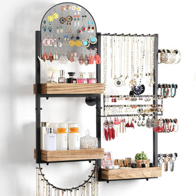 Organisateur de bijoux mural, grand présentoir pour boucles d'oreilles, bagues, colliers, bracelets, montres et parfums, brun rustique