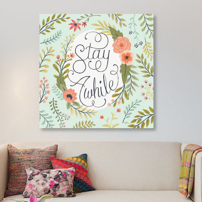 « rétro jardin ii menthe », art textuel sur toile, H 26 po x l 26 po x P 1,5 po, Toile tendue, Pas de tapis