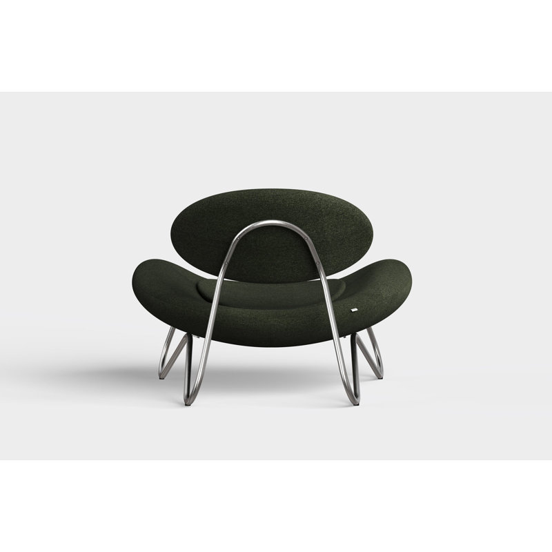 Meadow Lounge Chair, Black Painted Steel Frame, Pine Cotton Blend, Brushed Stainless Steel