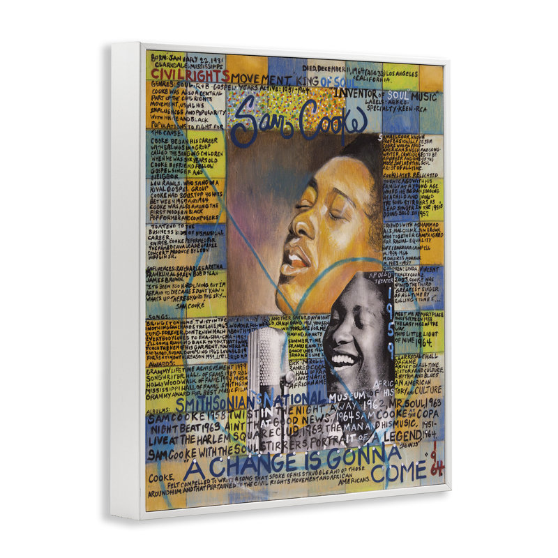 Sam Cooke, collage, estampe numérique par Sabin, Estampe numérique encadrée blanc bord de mer, H 30 po x l 24 po