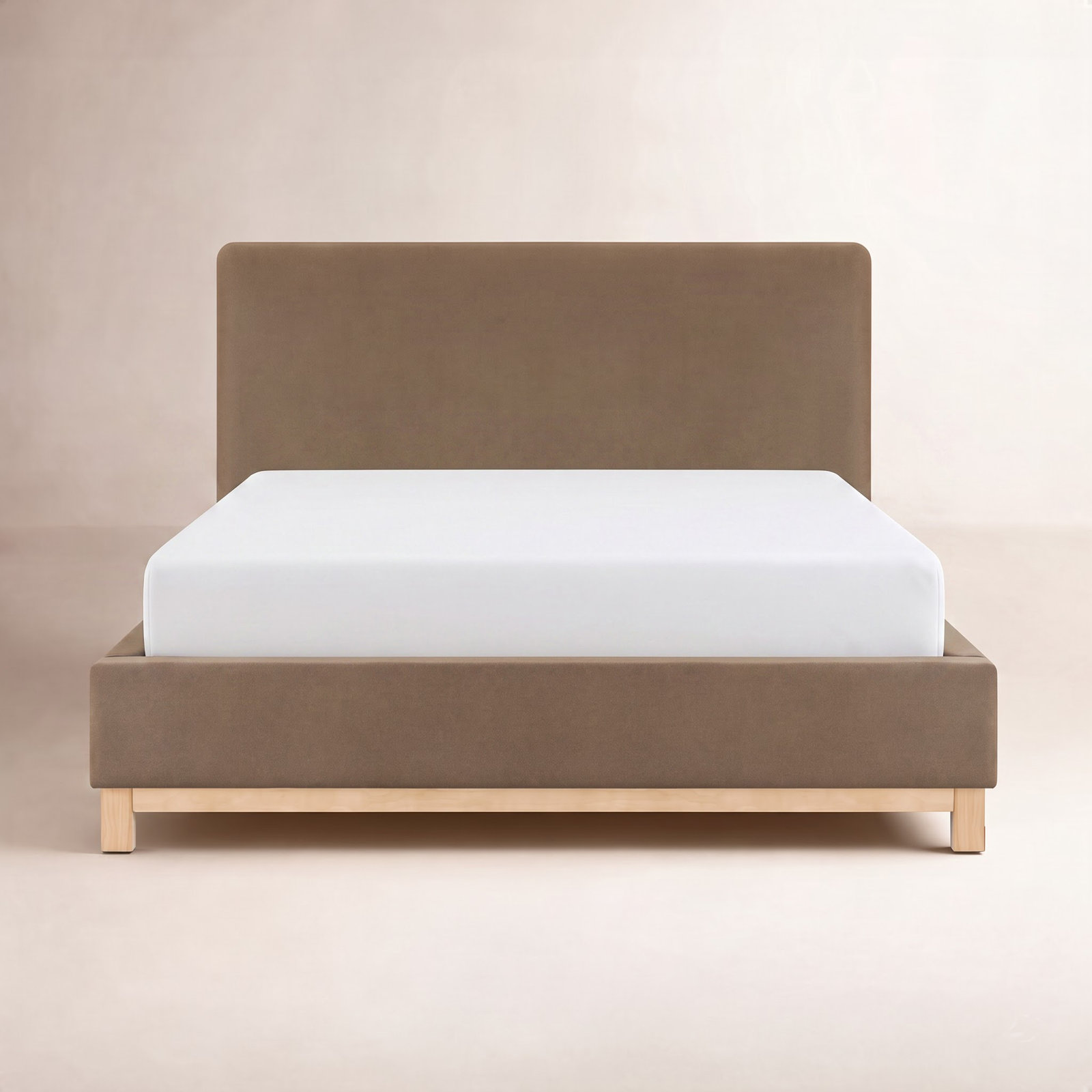 Velvet Upholstered Platform Bed, Queen, Vesper Tabbcco