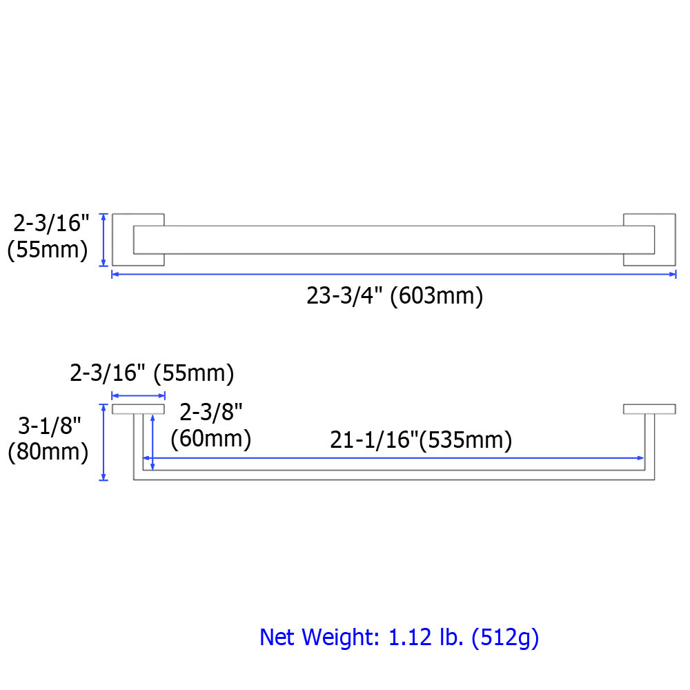 24" Wall-Mounted Stainless Steel Towel Bar, Brushed Gold, 3.13'' H X 23.75'' L X 2.19'' D