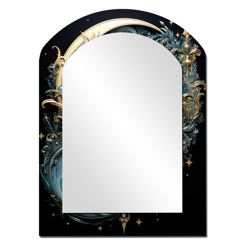 Symboles du croissant de lune et des étoiles - Miroir décoratif fantaisie sur métal, 34 po x 25 po