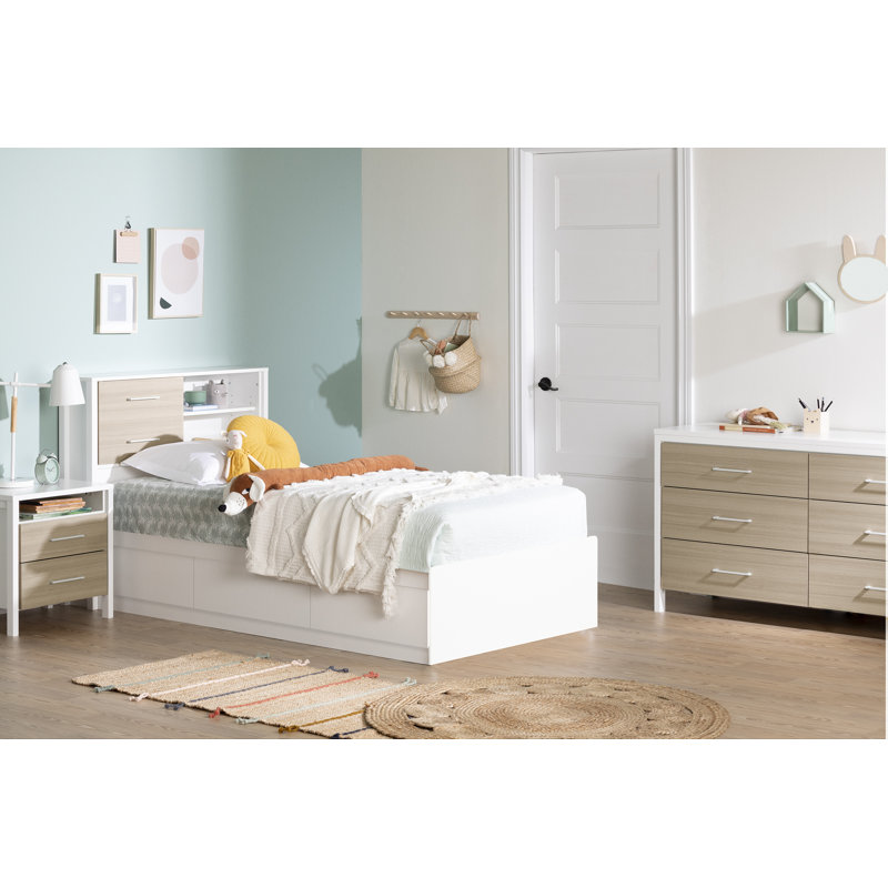 Pure White Twin Wood Frame Platform Bed with Storage Drawers