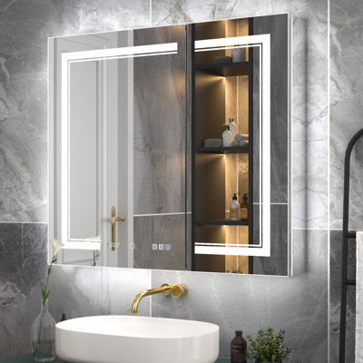  36"W X 32"H Led Lighted Backlit Mirror Bathroom Medicine Cabinet With Magnifier Recessed Or Surface Mounted Front And Back Light