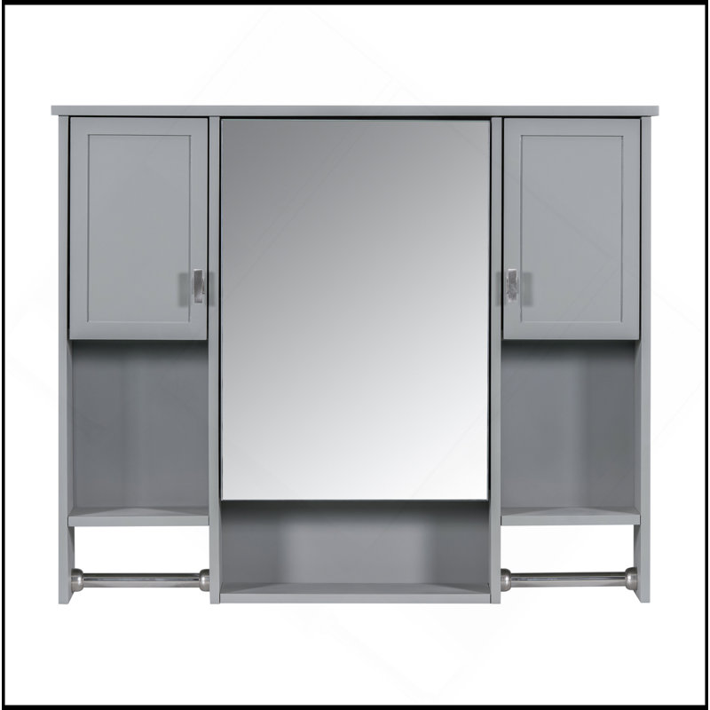 Armoire de rangement murale moderne 35 po x 28 po, armoire de salle de bain avec miroir, armoire à pharmacie avec barre à serviettes Modern