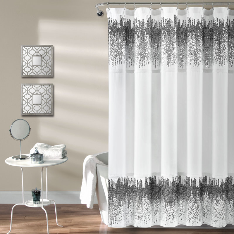 Marsham Polyester Shower Curtain, White/Black