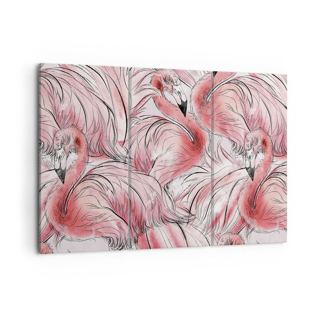 3-tlg. Leinwandbilder-Set Flamingo Pink Exoticism