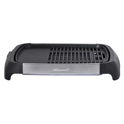 Gril et plaque chauffante d'intérieur électrique Brentwood Select 1200w - Surface antiadhésive, température réglable, deux zones de cuisson, bac d'égouttement, gril de comptoir sans fumée, acier inoxydable