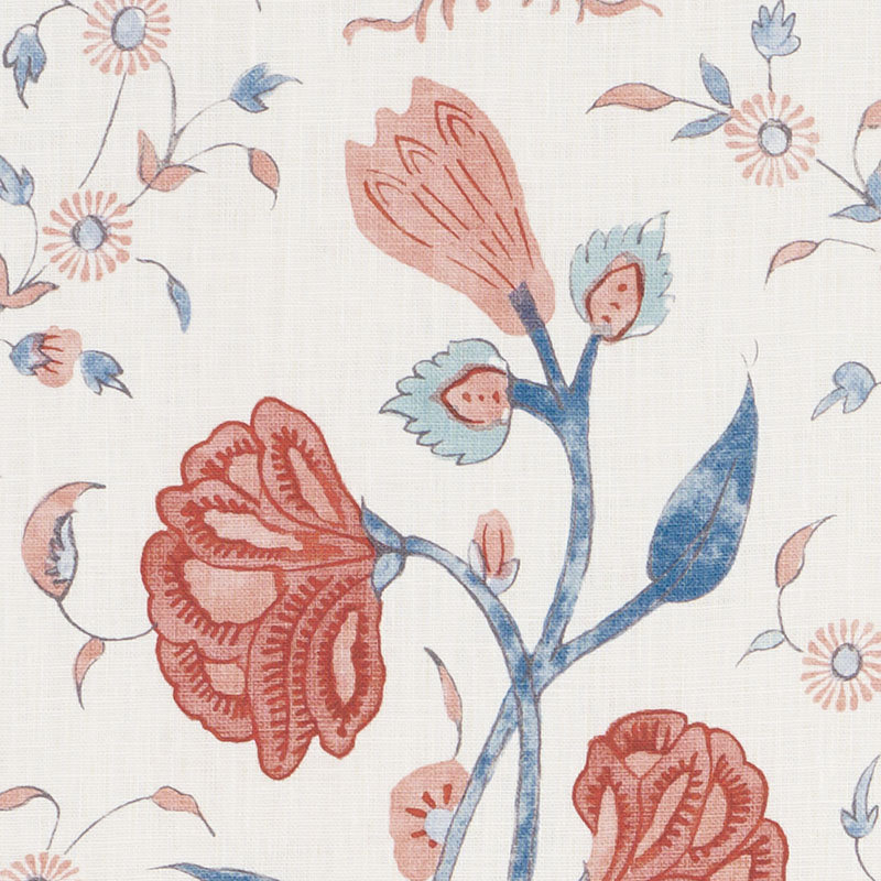 Khilana Floral Fabric, Delft/Rose