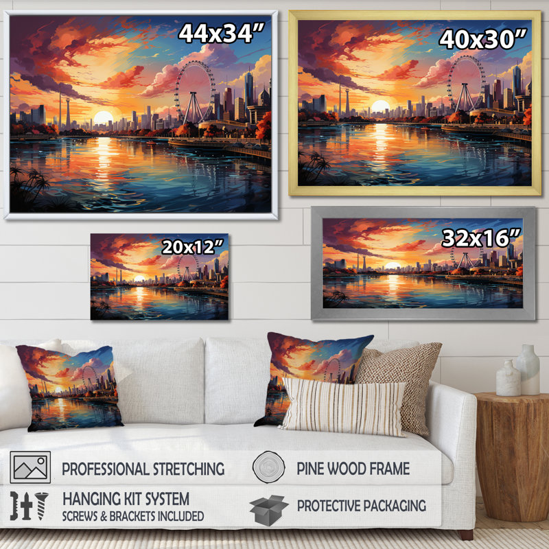 City singapour Popart III, reproduction d'art sur toile, H 12 po x l 20 po x P 1 po, Cadre photo blanc