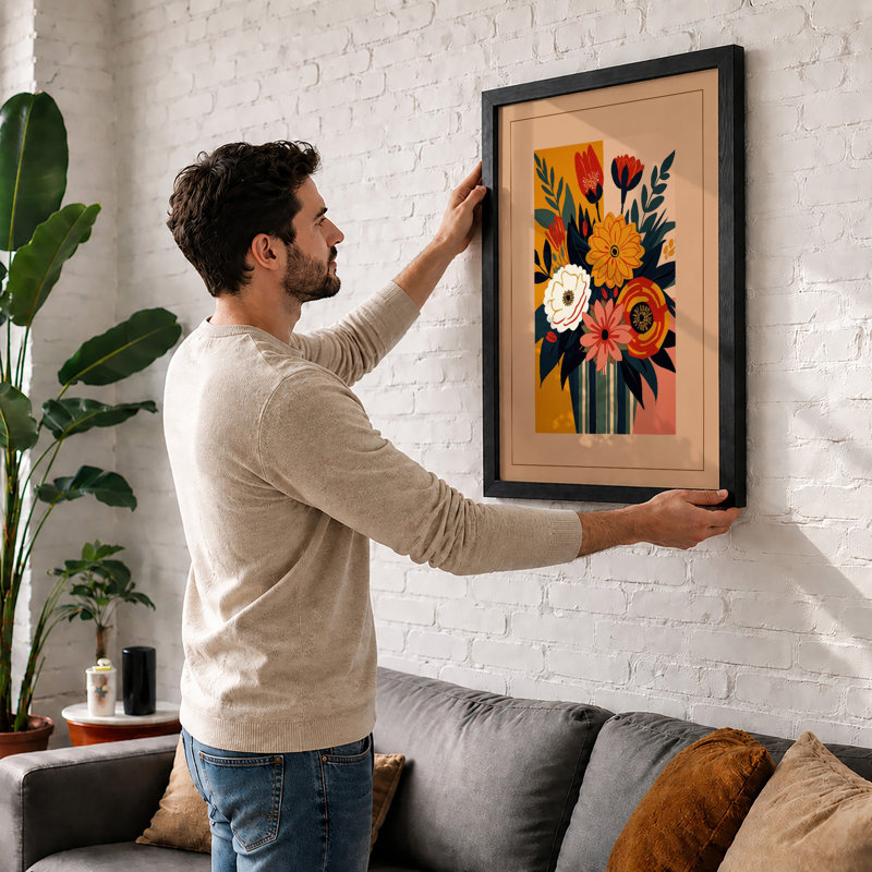 Striped Vase and Blooms Botanical - Framed Print, A4 - 29.7 x 21.0 cm, White