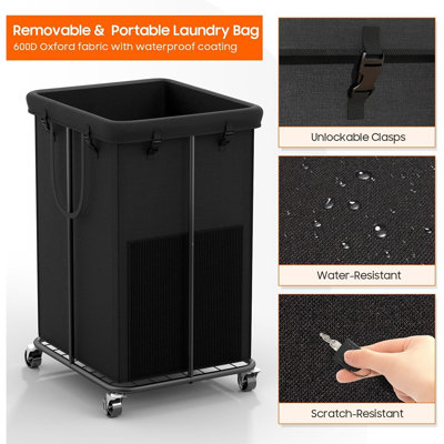 150L Laundry Hamper With Wheels, Rolling Laundry Basket With Met...