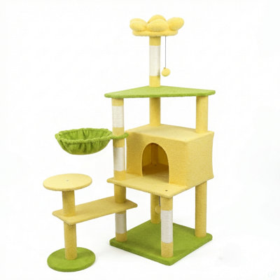 Flower Cat Tree With Large Condo Removable Flower Cushion And Hammock Yellow