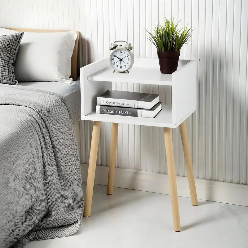 40cm W Solid Wood Bedside Table, White