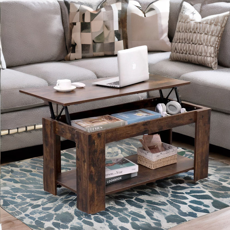 Barrymore Lift Top Coffee Table with Storage Hidden Compartments and Shelf Living Room Furniture, Dark Brown