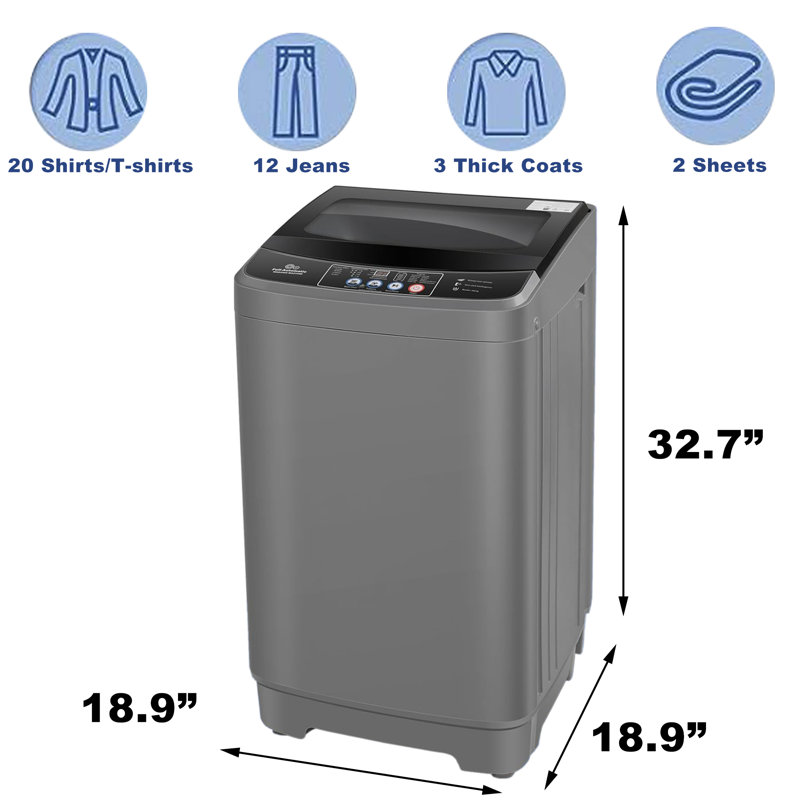 Nina Ancheer 2.4 cu. ft. Portable Glass Cover Washing Machine 17.8Lbs Portable Washer Built-in Drain Pump with 10 Programs and 8 Water Levels Selections Mini Washing Machine for Apartment, Dorms, Rv, Dark Gray