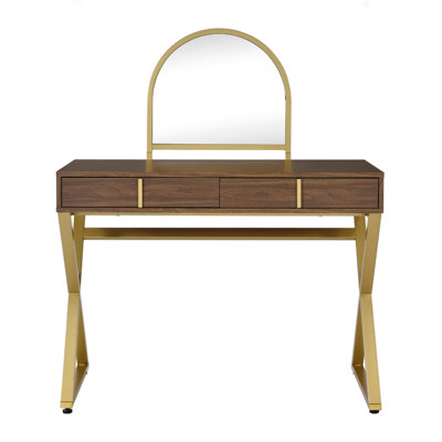 Bureau de coiffeuse 2 tiroirs avec miroir et plateau à bijoux