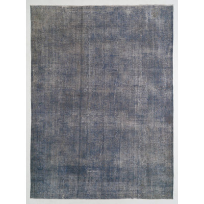 Tapis turc contemporain patiné abstrait 9,8 x 13 pi. Sur-teint en bleu clair