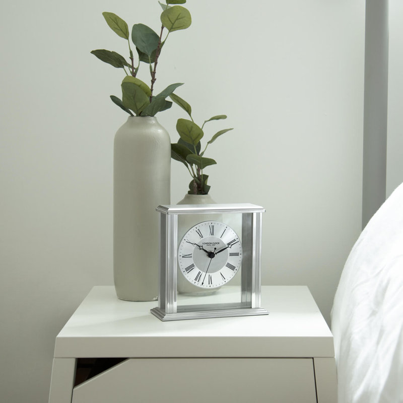 Traditional Analogue Metal Tabletop Clock, Silver