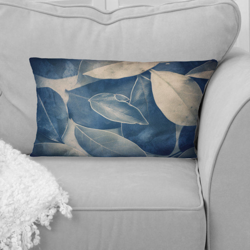 Coussin décoratif rétro «Botanical Autumn Leaves Faded Blue I»
