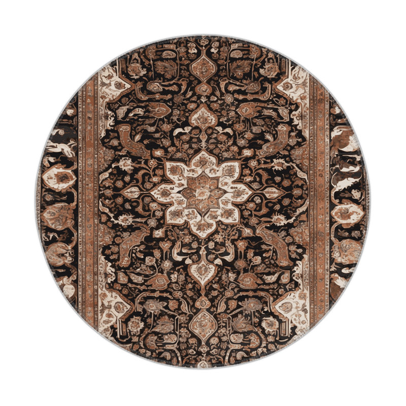 Persian Brown Indoor and Outdoor Area Rug, Round 5'