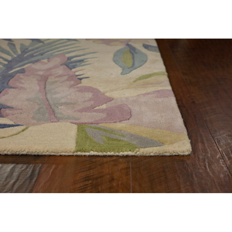 Tapis vert / rose en laine touffeté à la main Remington, Tapis de couloir beige