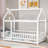 Ashton Floor Wooden Bed With House Roof Frame, Fence Guardrails-457666985-457666989