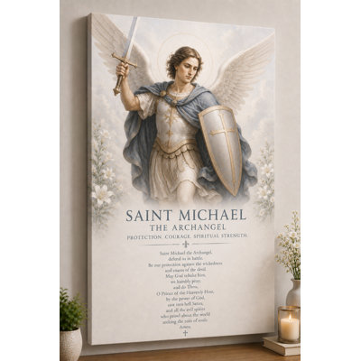 Grand Saint Michael Archangel, impression sur toile murale 24 x 36 pouces Heavenly Warrior Christian Decor pour la salle de prière chambre à coucher - prêt à être accroché
