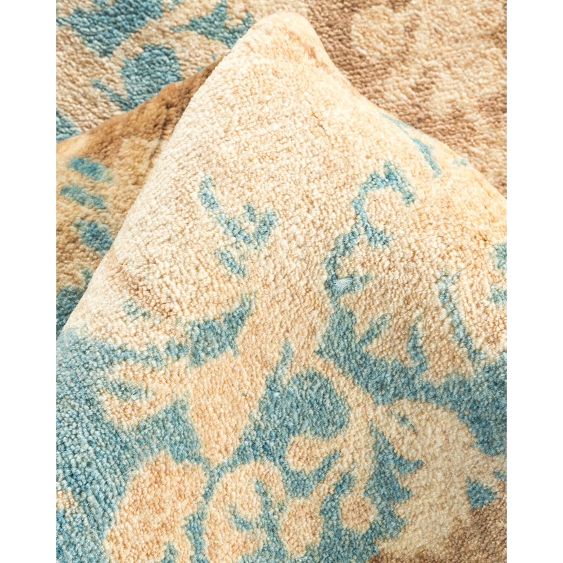 Tapis beige en laine noué à la main de conception unique 3 pi 2 po x 5 pi 2 po Ohlone Ohlone