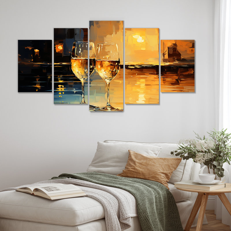 Verre à champagne Golden Fizz I - ensemble d'art mural multicolore champagne
