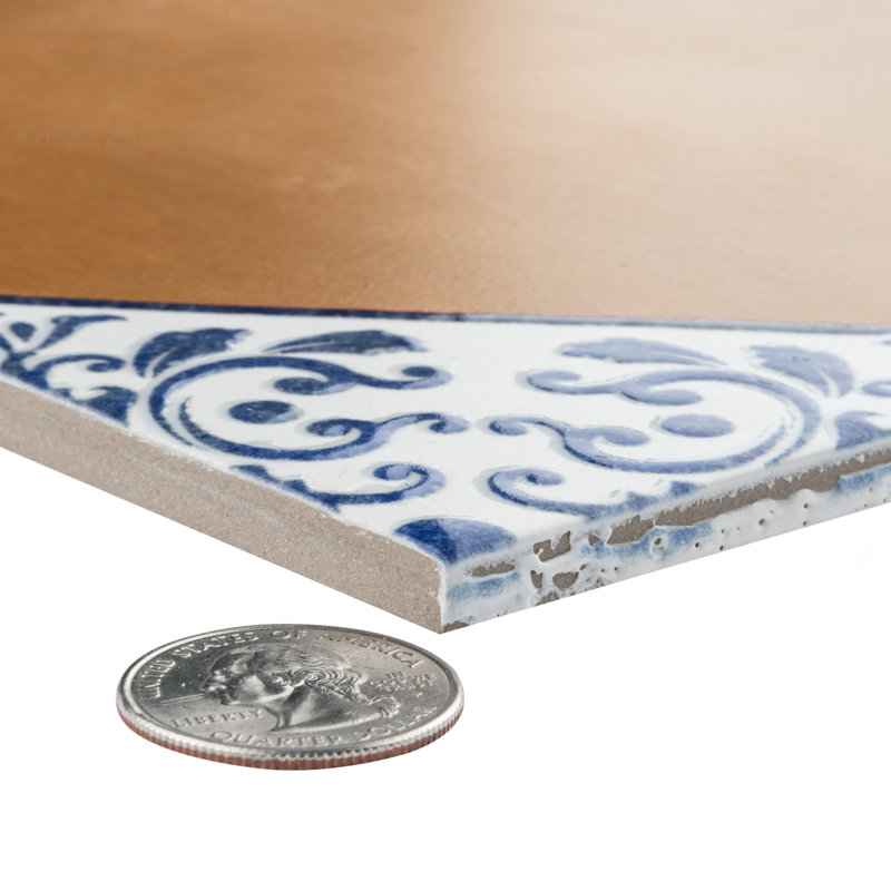 Sentier 7.88" x 7.88" Porcelain Spanish Wall & Floor Tile, Brown/White/Blue