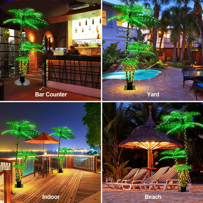 7ft Solar Lighted Palm Tree, Home Room Decor 260LED Christmas Tree, 3 Trunks Artificial Palm Trees for Outside Patio, Indoor Decorations, Outdoor Garden, Pool