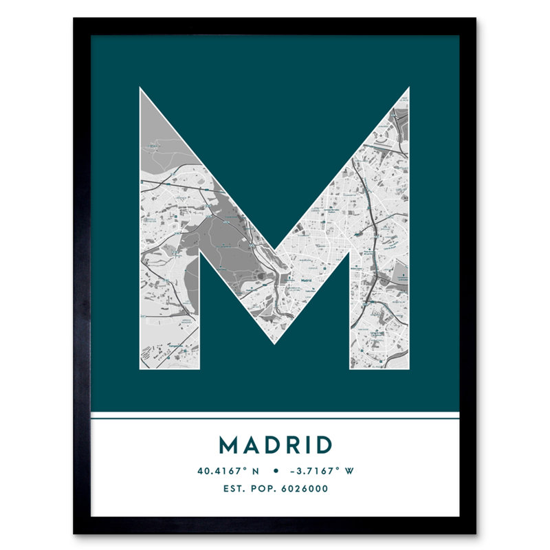 Madrid Spain City Map by Wee Blue Coo - Single Picture Frame Typography