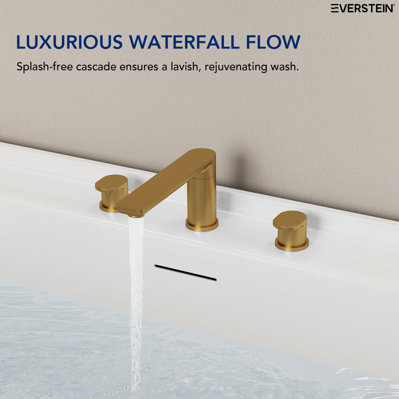 2 Handle Deck Mount Roman Tub Filler Faucet with Rough-in Valve, Brushed Gold