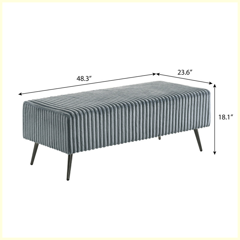 Banc rembourré en velours côtelé Mavela, Bleu