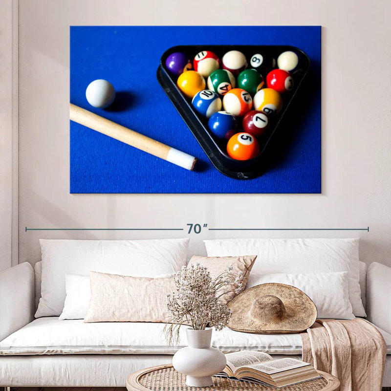 Boules de billard Senne sur table bleue, H 34 po x l 51 po